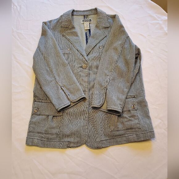 Vintage Route 66 Denim Pinstripe Ladies Jacket Blazer in Size XL - Picture 1 of 12